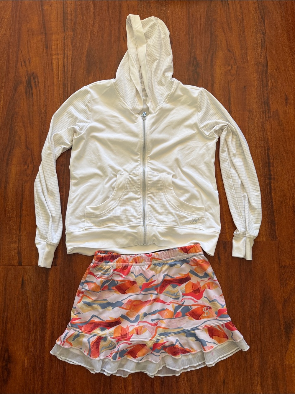 Sofiabella White Hoodie with Multicolor Ruffle Skort, kids Active Set